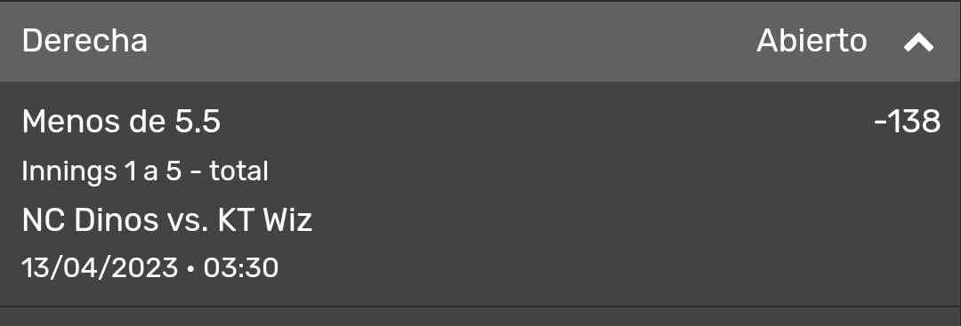 Buenas noches bandita. En el #freepick de #KBO de hoy nos vamos con el under de 5.5 carreras a 5 entradas. 

DEJA TU ❤️ DE LA SUERTE.🍀
