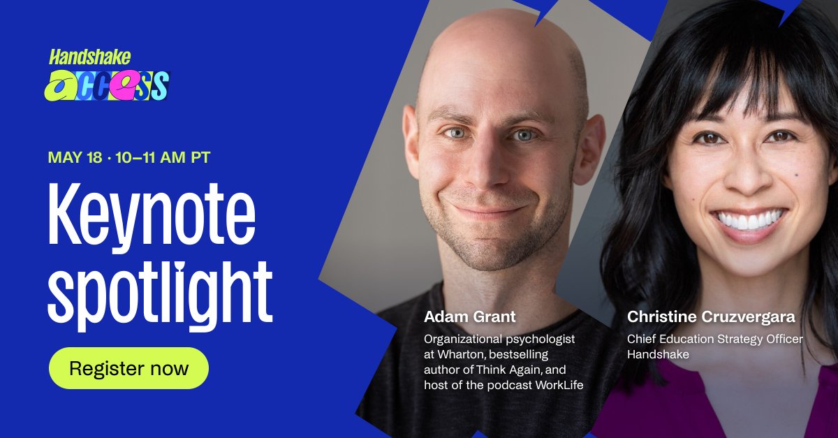 Think you know about early talent? Think again. Join @AdamMGrant and @ccruzvergara for a frank conversation at #HandshakeAccess on preparing students for success and getting those recruiting wins. Reserve your spot: bit.ly/Access-23