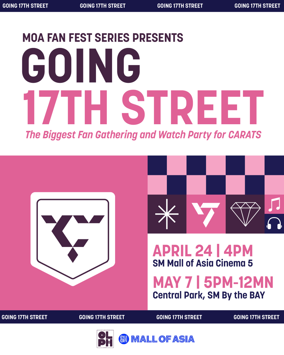 CaratLandPH's tweet photo. Two days in a shining diamond city as MOA Fan Fest Series and Carat Land PH present:

GOING 17TH STREET 🚦
The Biggest Fan Gathering and Watch Party for Carats

See you on both dates!
#Going17thStreetatMOA
#MOAFanFestSeries https://t.co/0hozU2SJnL