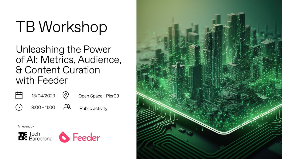 🚀La #IA tiene un potencial inimaginable en la creación de contenido y métricas.

👥¿Te imaginas segmentar audiencias en tiempo real con reconocimiento facial?

👨‍💻Ven a descubrirlo con <a href="/filomenopablo/">Pablo Filomeno</a> (<a href="/FeederMetrics/">Feeder</a>)

🗓️18/04 - 9h |📍#Pier03
Apúntate aquí👉bit.ly/3Uxisko