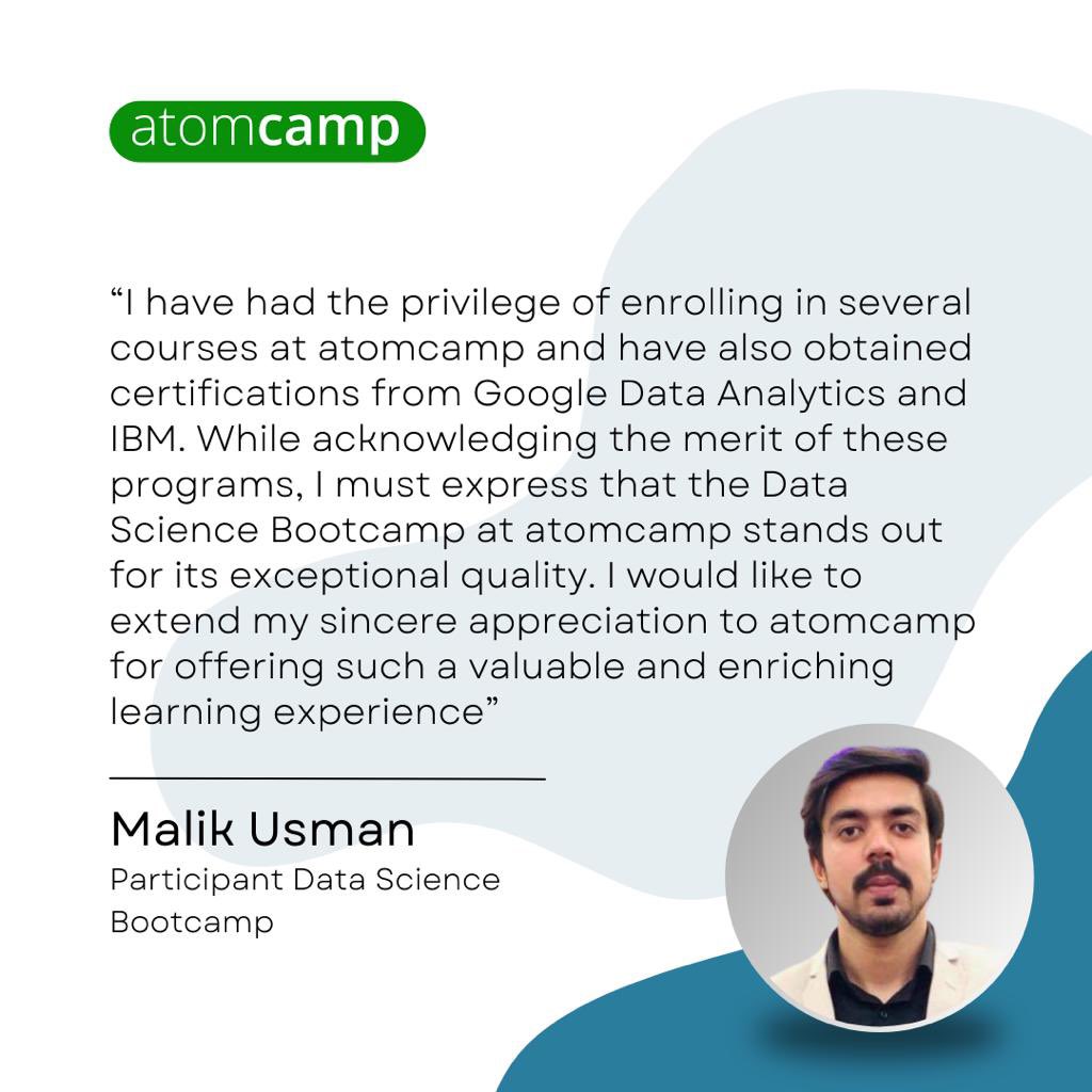 atomcamp's tweet photo. Meet Usman our current Data Science Bootcamp participant and proud #atom✨

Usman shares his path to #atomcamp and experience in the the Bootcamp so far. 

Happy Thursday, Happy learning everyone! ☺️

More about bootcamp, courses &amp; upcoming events here -> https://t.co/pGgG062TWe https://t.co/XRCsRRjvkc