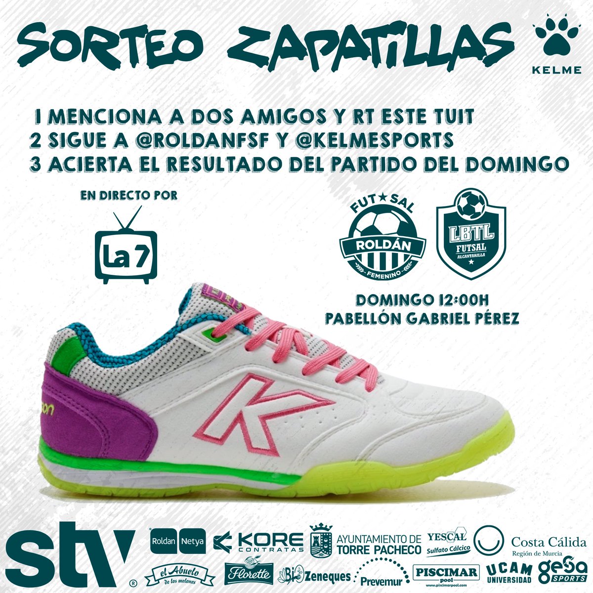 RoldanFSF's tweet photo. 🎁SORTEO‼️

¿Quieres conseguir estas zapatillas KELME?

1️⃣RT este tuit y menciona 2 amigos
2️⃣Sigue a @RoldanFSF y @Kelmesports
3️⃣Acierta el resultado del derbi del domingo

Válido hasta el domingo a las 10h

📺 @la7tele y @live_vuvuzela 

#STVRoldan https://t.co/X80kc7cb2C