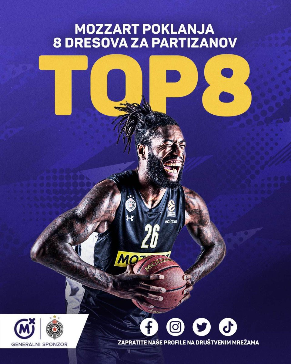 MozzartBet's tweet photo. 🏀Mozzart kao generalni sponzor @PartizanBC poklanja 8 dresova na 8 Mozzart društvenih mreža! 🏀

Zaprati @MozzartBet i @PartizanBC ✅

Retvituj uz quote 🔁

Tipuj koliko će crno-beli postići poena protiv Panatinaikosa.

U subotu ćemo proglasiti jednog srećnog dobitnika dresa. https://t.co/94hX97hr7g