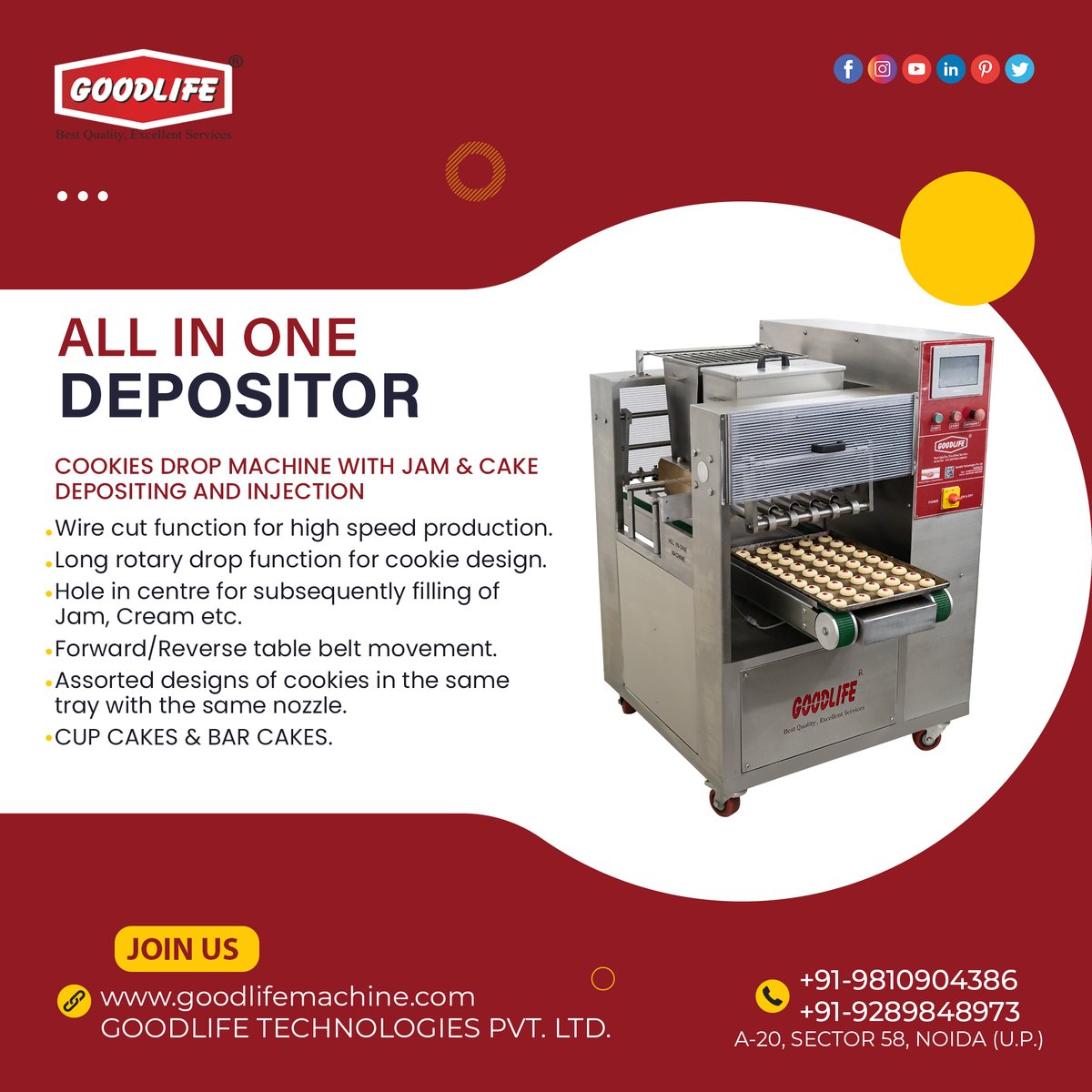 goodlifemachine's tweet photo. Upgrade your bakery Business' with #GoodLifeTechnologies' All In One Depositor machine! Our high-quality bakery machines make it easy to deposit batter, filling, & icing onto your baked goods. Plus, they're built to last
#BakeryMachineManufacturer #AllInOneDepositor
9810904386 https://t.co/DjEnBwQ2PI