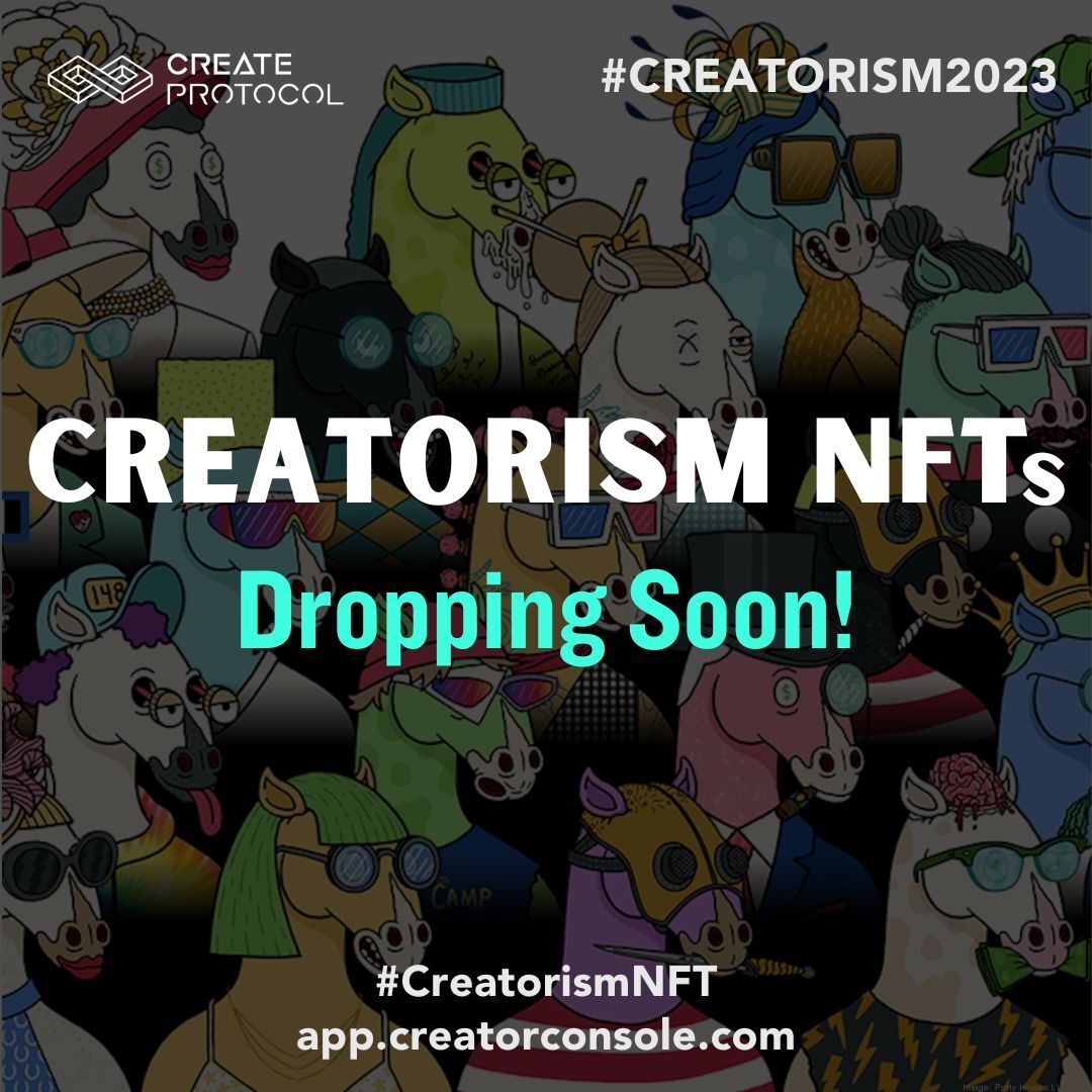 CreateProtocol's tweet photo. Loved #CREATORISM2023 at #NFTNYC, but don't want the fun to end? Introducing #CreatorismNFT - your golden ticket to unlimited parties! Dropping soon on https://t.co/P0Au2ao2TY, a C2E no-code NFT platform, where creators get rewarded with CR8 tokens for the action. Let's go! 🎉🚀 https://t.co/uBLPNG5Pzx