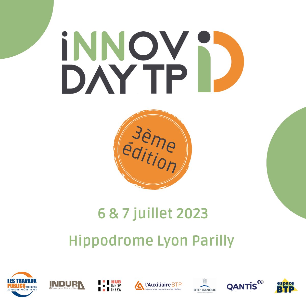 FRTP_AuRA's tweet photo. #SaveTheDate 
📆📆Rendez-vous les 6 et 7 juillet 2023 pour @Innovday_tp !
📍Hippodrome Lyon Parilly 
🔎Pour cette 3e édition, 4 temps forts : 
👉 1 concours 
👉 50 innovations 
👉 Conférence de la @FRTP_AuRA 
👉 2 ateliers 
Plus de détails : https://t.co/zwNek7Qxue
#innovationTP https://t.co/koVLbi4q41