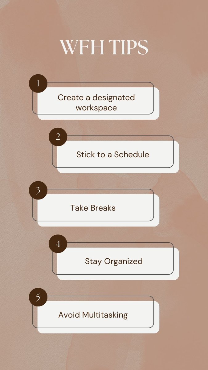 LGenZS's tweet photo. Here are some tips to stay productive and maintain a healthy work-life balance while working at home:

💻 Create a designated workspace: 
📅 Stick to a schedule
👀 Take Breaks
👩‍💻 Stay organized
🤹‍♀️ Avoid multitasking https://t.co/4snwemm6X1