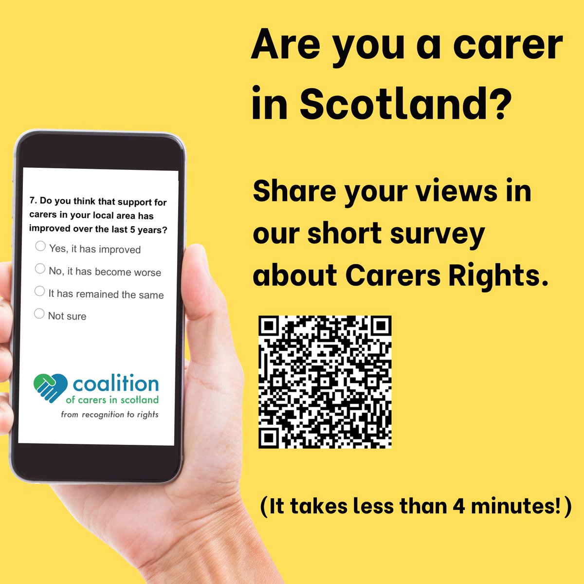 CarersCoalition's tweet photo. We've heard from over 1100 carers so far, but keen to hear from as many carers as possible in Scotland before the closing date on 17th April.  

If you haven't already, could you please take a few minutes to share your views on carers rights and support. 

https://t.co/PT5t44ag79 https://t.co/A4Y4lPrd1a
