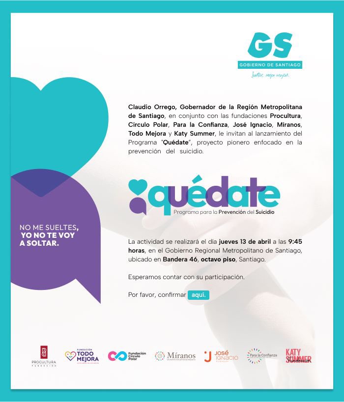 Alberto Larraín (@albertolarrains) on Twitter photo Llegó el día
Hoy lanzamos
quedate.cl
“No me sueltes, yo no te voy a soltar”
La alegría de avanzar en Salud Mental y prevención de suicidio, y pioneros en Latinoamérica.
Gracias @GobiernoRM <a href="/Orrego/">Claudio Orrego L.</a> y 7 fundaciones que se pusieron a disposición y <a href="/ministeriosalud/">Ministerio de Salud</a> Llegó el día
Hoy lanzamos
quedate.cl
“No me sueltes, yo no te voy a soltar”
La alegría de avanzar en Salud Mental y prevención de suicidio, y pioneros en Latinoamérica.
Gracias @GobiernoRM <a href="/Orrego/">Claudio Orrego L.</a> y 7 fundaciones que se pusieron a disposición y <a href="/ministeriosalud/">Ministerio de Salud</a>