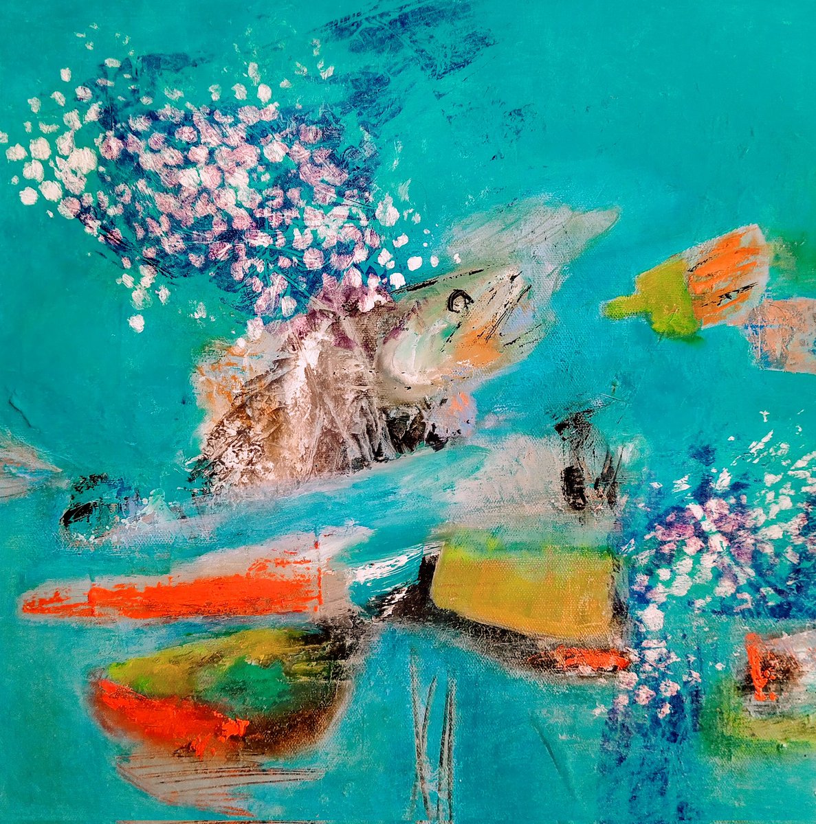 I think this is finished.....'Sea Monsters', 40 X 40 cms, #oiloncanvas