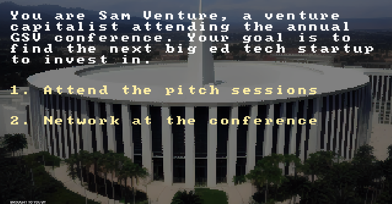 MinnaLearn's tweet photo. Play the the unofficial GSV Summit retro adventure game.

Can you navigate hourlong pitching &amp; endless networking. Try it out yourself!
#asugsvsummit