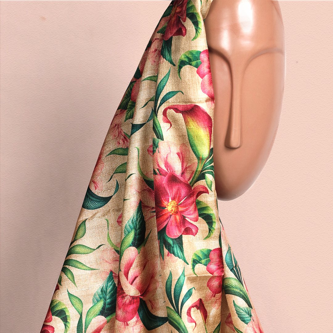 Create a statement piece that will leave a lasting impression with our bold and vibrant floral fabric.

#Clothera #fabrics #floral #fabricbrand #Design #print #summervibes #fabrication #tussar #silk #vibrant #printed #fabriclove #textile #textileprints