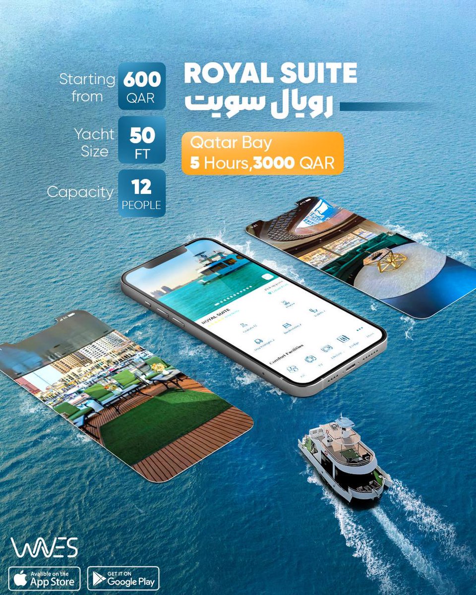 WavesApp_ME's tweet photo. احجز رحلة بحرية ممتعة الان مع اصدقائك واستمتع بعطلة العيد على متن يخت رويال سويت الي يكفي ١٢ شخص 📲
#seatrips #onlinebooking #yachting #cruisetrips #wavesapp #wavesqatar #qatar https://t.co/icPRapjy8B