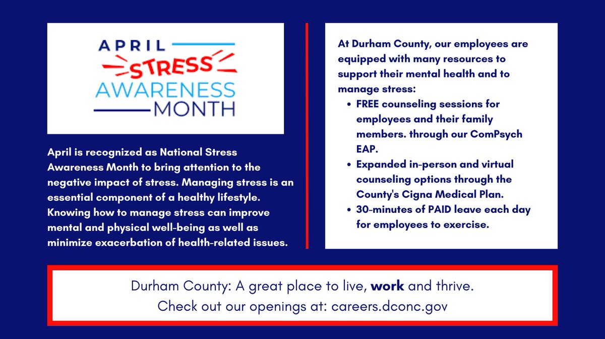 So many GREAT reasons to consider a career with Durham County!
To search our openings, go to careers.dconc.gov

<a href="/durhamcounty/">Durham County, NC</a>
<a href="/dcodss/">Durham County DSS</a>
<a href="/durhamhealthnc/">Durham County Department of Public Health (DCoDPH)</a>
<a href="/durhamcountylib/">Durham County Library</a>
<a href="/EMSdurham/">Durham EMS</a>
<a href="/durhamtech/">Durham Tech</a>