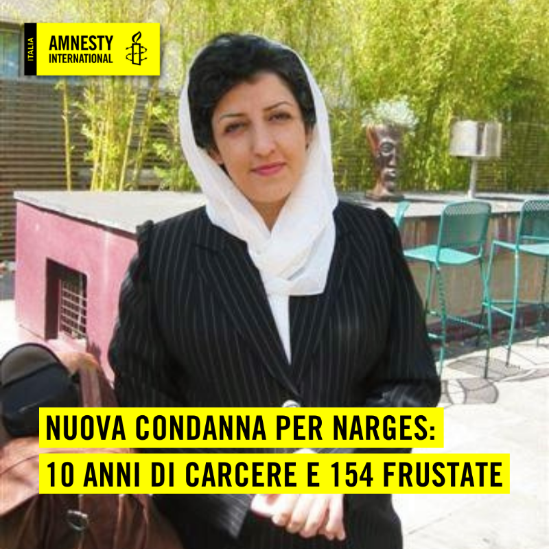 amnestyitalia's tweet photo. 🔴 #NargesMohammadi è in carcere perché ha lottato contro la pena di morte in Iran. Chiedi con noi la sua liberazione. Firma l’appello!
