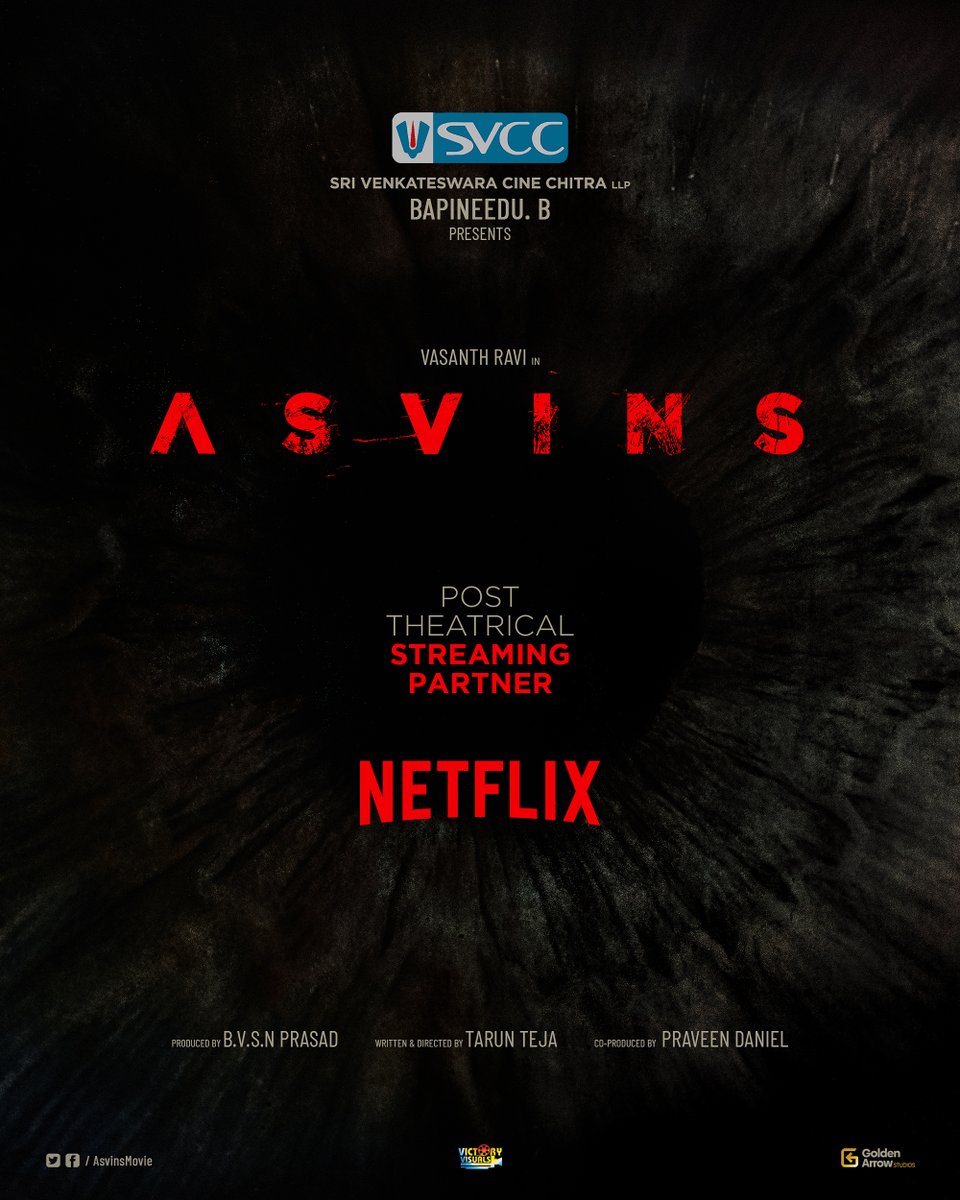 mugilant93's tweet photo. We are super elated to announce that the post theatrical OTT rights for our Tamil/Telugu movie titled ‘Asvins’ has been acquired by NETFLIX.

@svccofficial #BVSNPrasad @praveen2000
@TheTarunTeja @iamvasanthravi @Vimraman
@muralidarans @Sarasmenon @udhaya_deep
@simranpareek_ https://t.co/uZmUYI6AOR