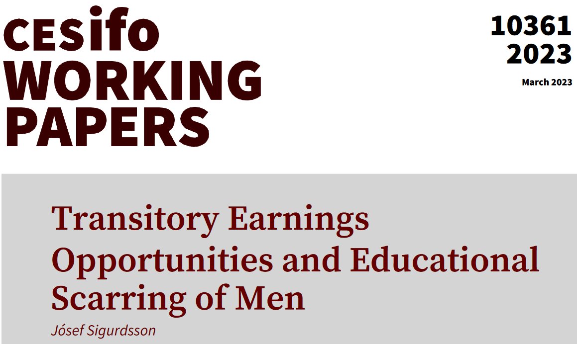 Transitory Earnings Opportunities and Educational Scarring of Men | <a href="/josefsig/">Josef Sigurdsson</a> | cesifo.org/en/publication… #EconTwitter
