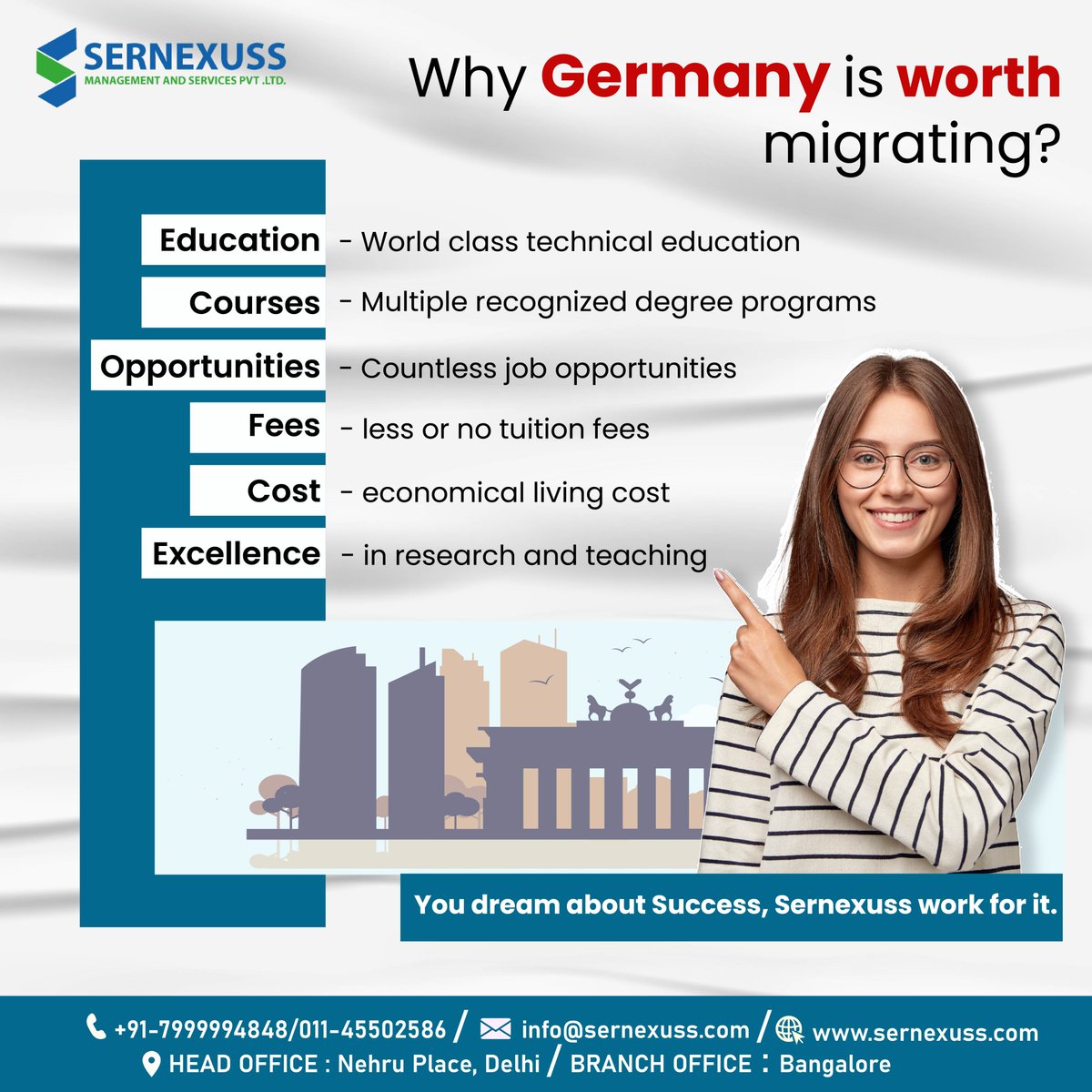 sernexuss's tweet image. Germany is often described as a destination of study and opportunities.

For more information call us at +91 7999994848 or drop an email to us at info@sernexuss.com
You can also chat with our experts: bit.ly/3YFARfD

#migratetogermany  #sernexuss  #sernexussimmigration