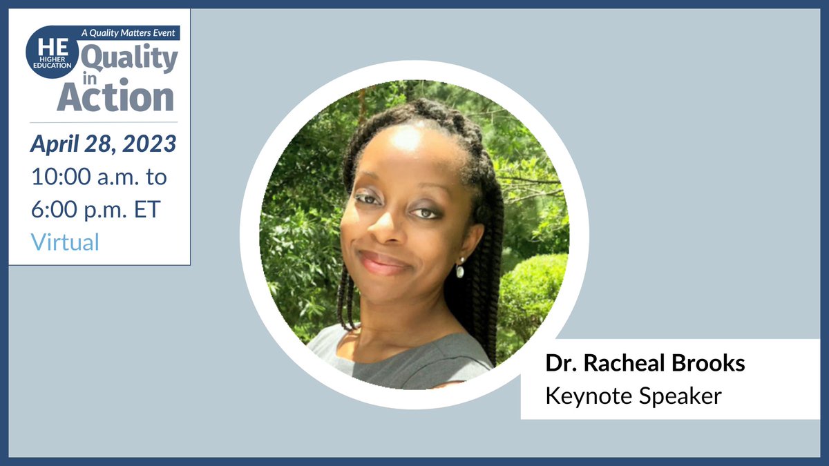 QMProgram's tweet photo. Join us at the Quality in Action conference! Weβre excited to welcome @dr_rachbrooks of @NCCU as our keynote speaker. Donβt miss her practical insights on fostering inclusive online learning.
Register: https://t.co/nN34YTSlmF
#QualityInAction #HigherEd https://t.co/k5dWC2Sk7N