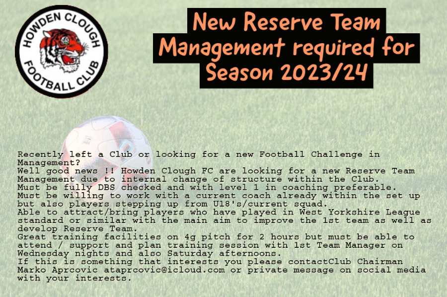 Cough are looking for a new Reserve Team Management due to internal change of structure within the Club.  Recently left a Club/looking for a new challenge in Management? If this is something that interests you please contact  Club Chairman Marko Aprcovic at aprcovic@icloud.com