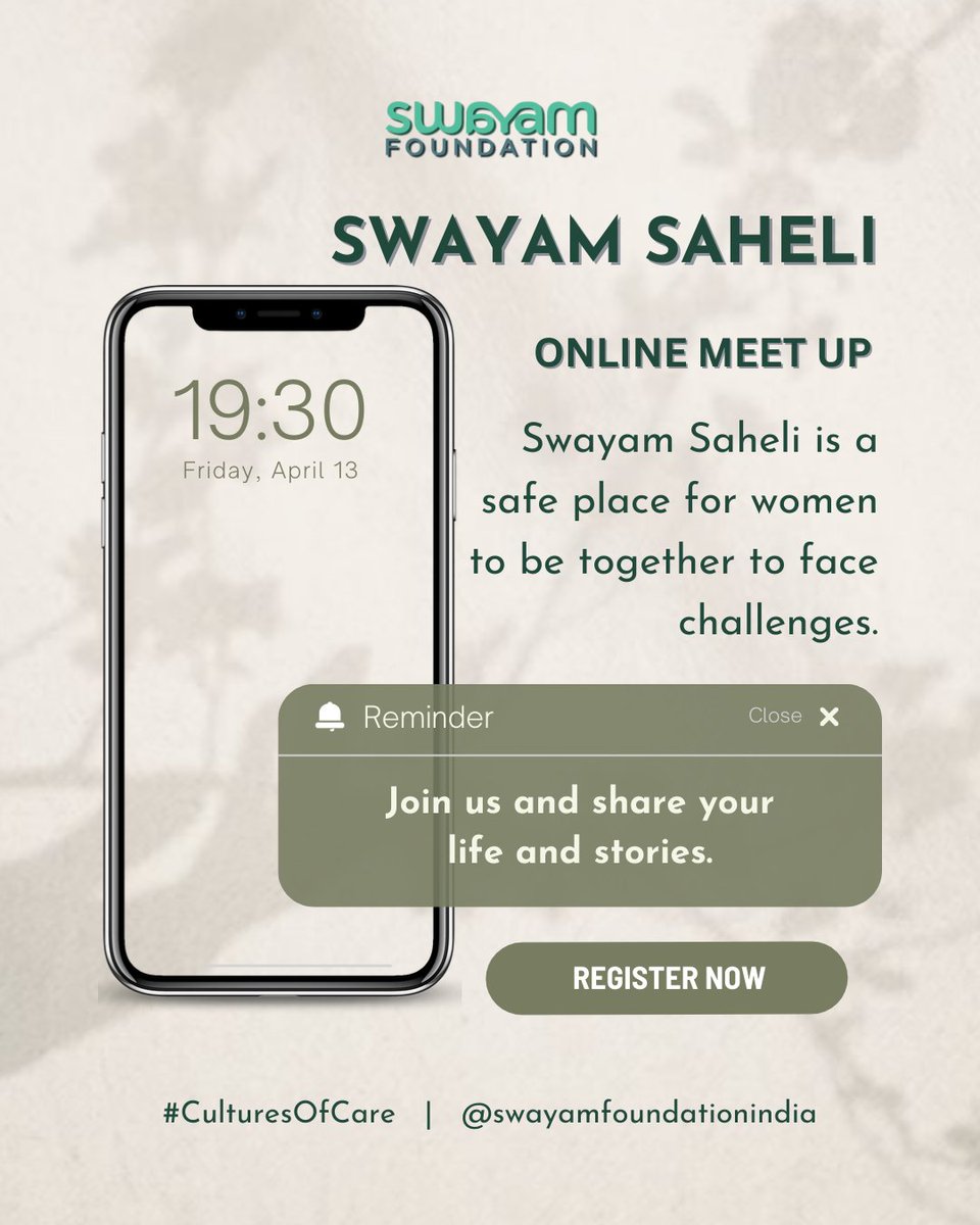 swayamcare's tweet photo. We're thrilled to announce that #SwayamSaheli will launch today with its first #onlinemeetup featuring a very #specialguest - #awardwinning #photographer Sarvesh!
To join click on the link: https://t.co/MfiDzK1X5E
Or DM us or drop a text on WhatsApp at 9818331703.
#culturesofcare https://t.co/RfOarkUA5e
