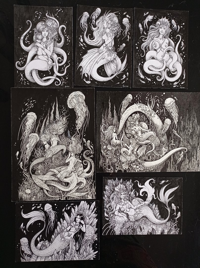Lycancorp's tweet photo. La série des sept mers enfin terminée !
#mermaids #sea #ink https://t.co/W31h5CncLf