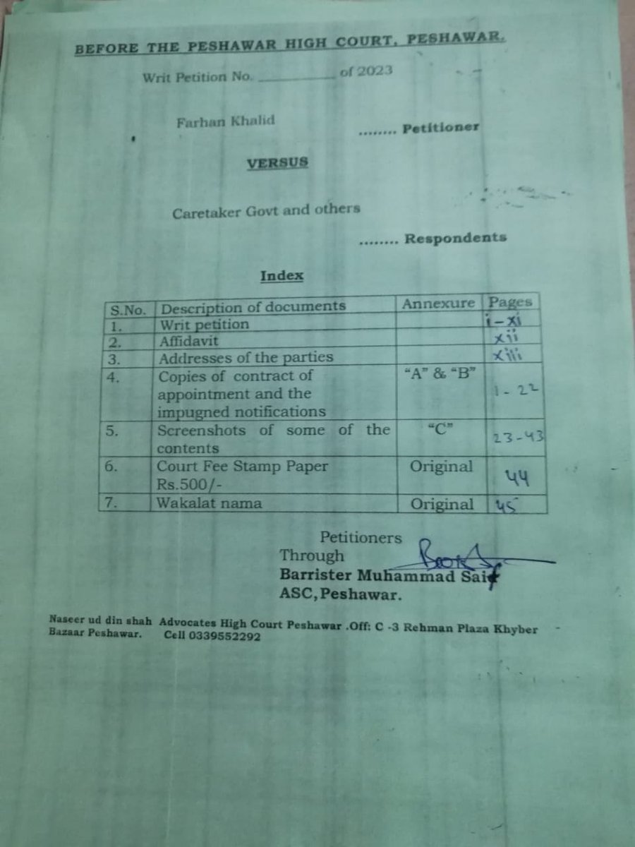 1109سوشل میڈیا انفلوانسرز نے نگران منسٹر کے خلاف رٹ پٹیشن پشاور ہائیکورٹ میں جمع کردیا۔جس کی وکالت بیریسٹر صیف اور نصیر الدین کرینگے۔
#JusticeForKPInterns 
#PeacefulPeshawar 
#KP360Updates 
#ThankYouBaristerDrSaif
<a href="/BaristerDrSaif/">Barrister Dr Muhammad Ali Saif</a>
#JusticeForKPInterns