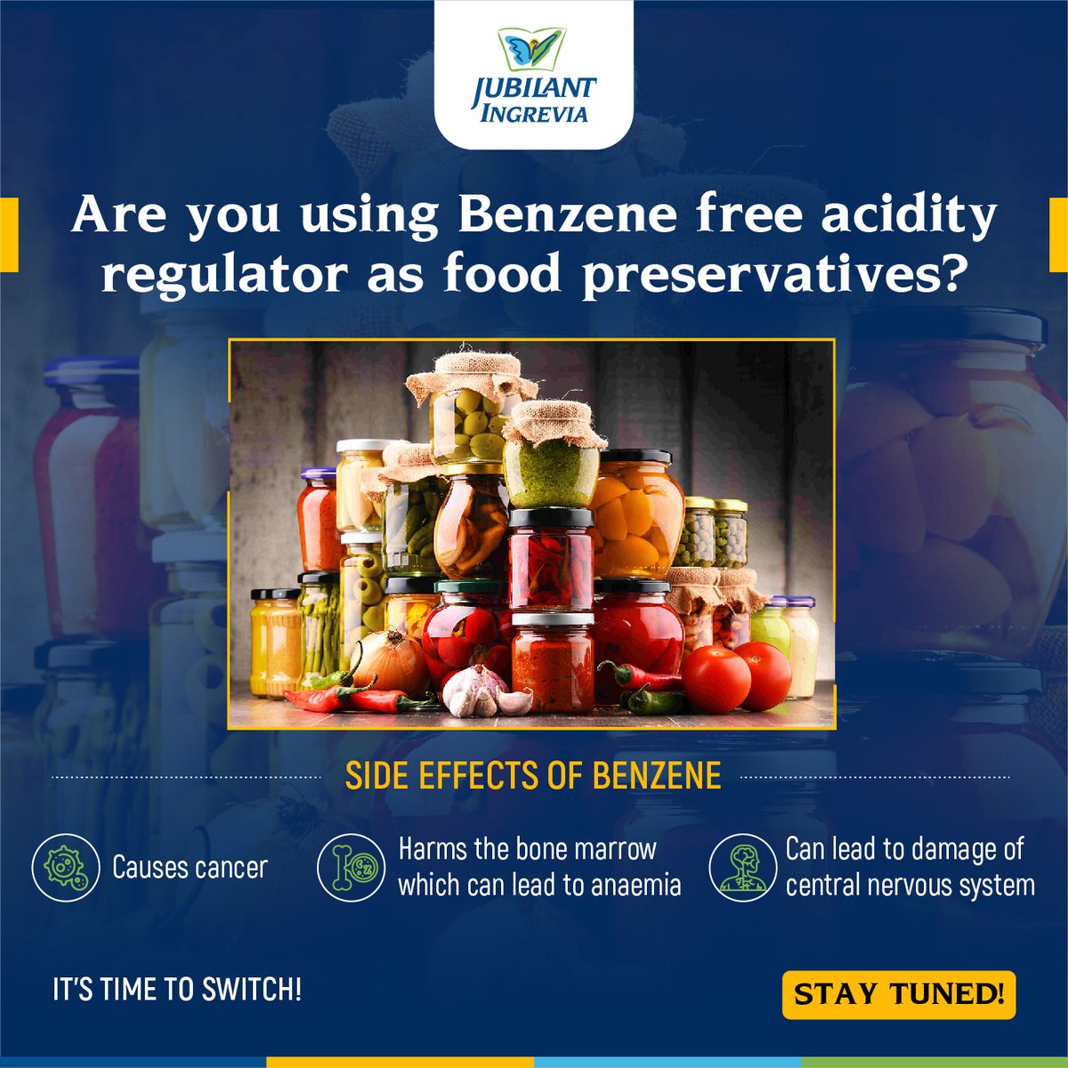 ingrevia's tweet image. 𝗔𝗿𝗲 𝘆𝗼𝘂 𝘂𝘀𝗶𝗻𝗴 𝗕𝗲𝗻𝘇𝗲𝗻𝗲 𝗳𝗿𝗲𝗲 𝗮𝗰𝗶𝗱𝗶𝘁𝘆 𝗿𝗲𝗴𝘂𝗹𝗮𝘁𝗼𝗿 𝗮𝘀 𝗳𝗼𝗼𝗱 𝗽𝗿𝗲𝘀𝗲𝗿𝘃𝗮𝘁𝗶𝘃𝗲𝘀?

It's time to switch.

𝗦𝘁𝗮𝘆 𝗧𝘂𝗻𝗲𝗱!

#GoBenzeneFree #AcidityRegulator #FoodPreservatives #Jubilant #JubilantIngrevia #Ingrevia