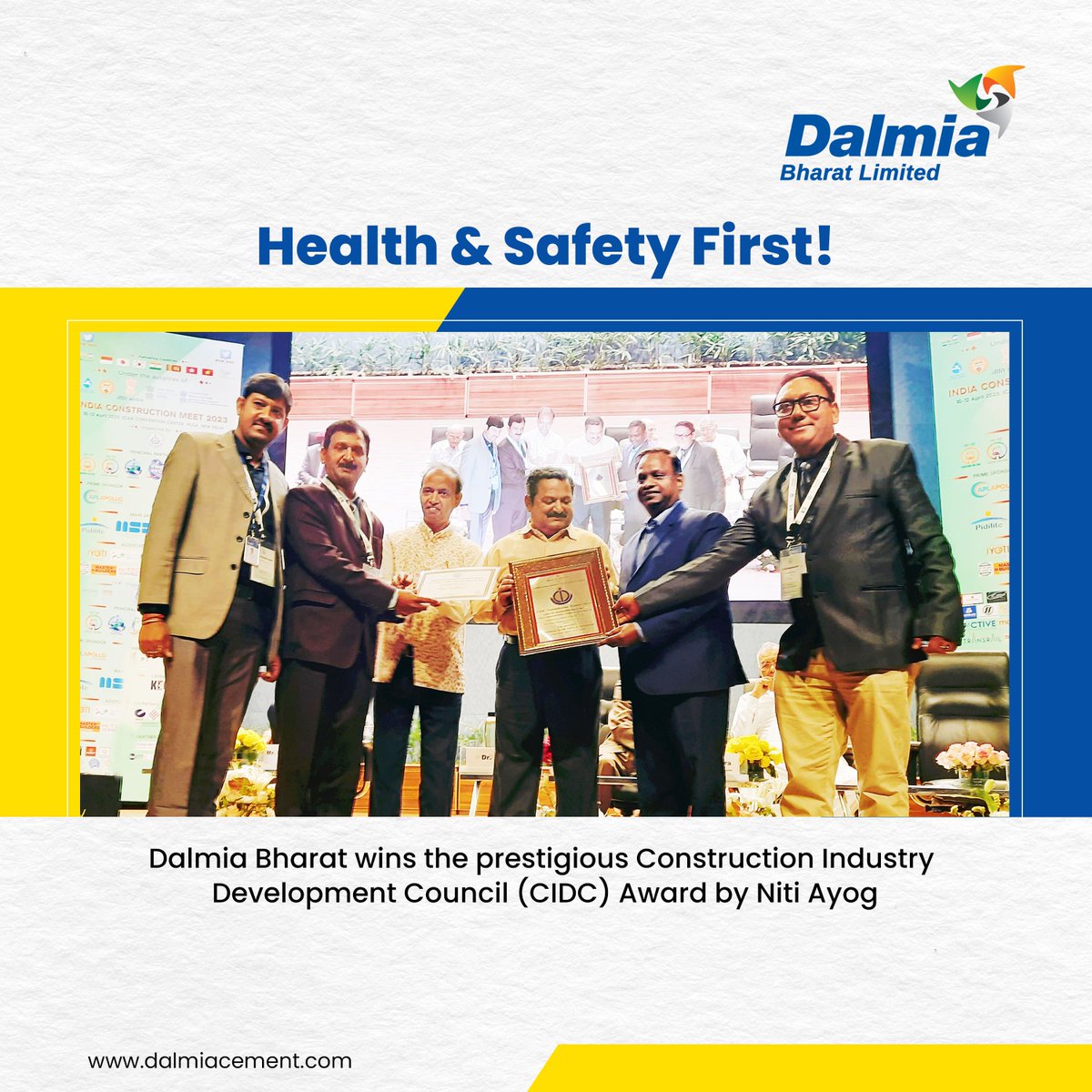 MyDalmiaCement's tweet image. Our Units MCW, Sattur (TN) &amp;amp; Line 2 of JCW, Bokaro (Jharkhand) have won big at the Construction Industry Development Council organized by the @NITIAayog. Kudos to the teams for winning in the Construction HSE category!

#DalmiaBharat #dalmiacement #CIDC #Nitiayog #HSE #India