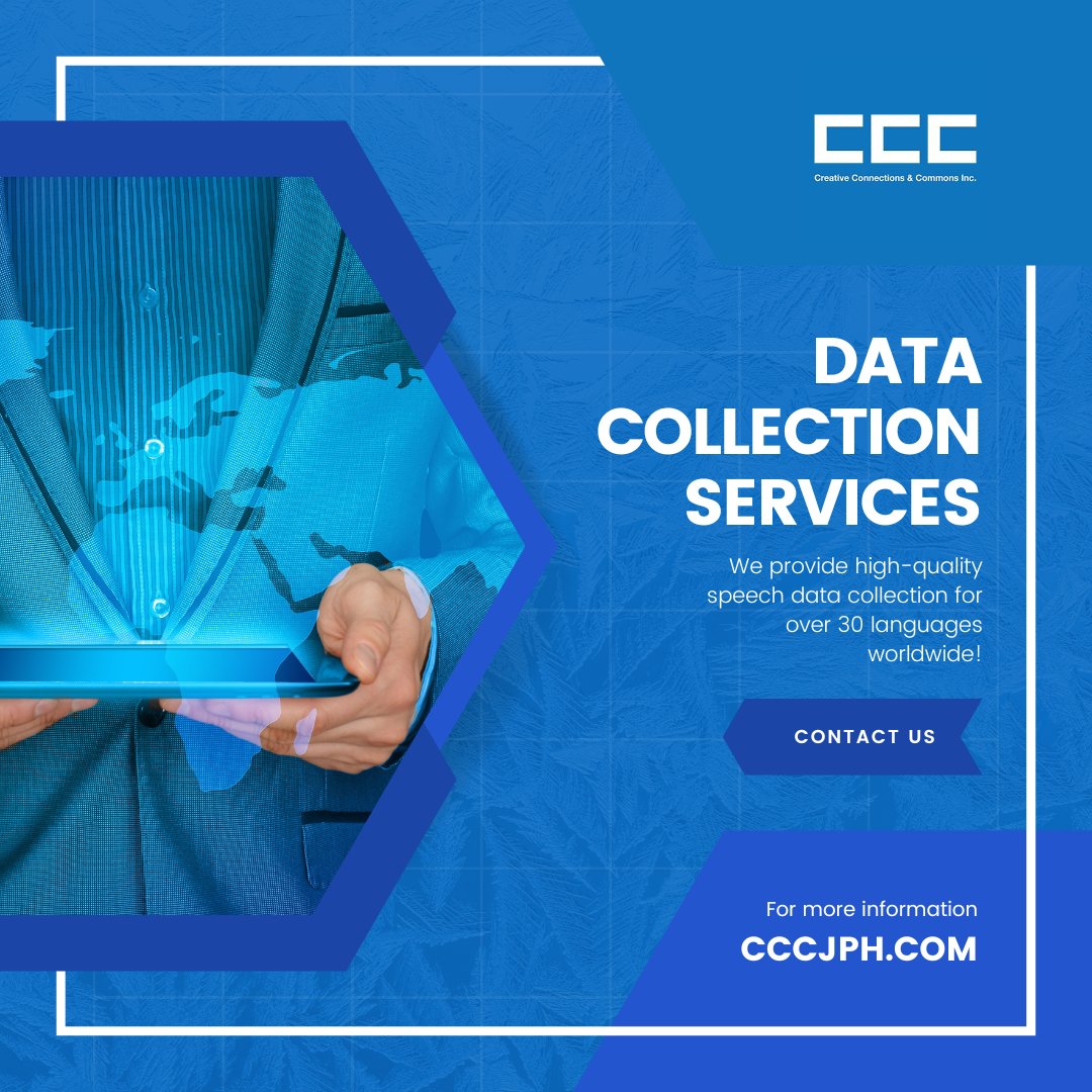 CCCjph's tweet photo. Looking for Data Collection Services?

CCC offers high-quality multilingual data collection and transcription services for your needs! Create a new story with us! https://t.co/GyPbifpgSU

#DataCollection #ArtificialIntelligence #Transcription #MultilingualServices #Language https://t.co/UNfDTA3dyV