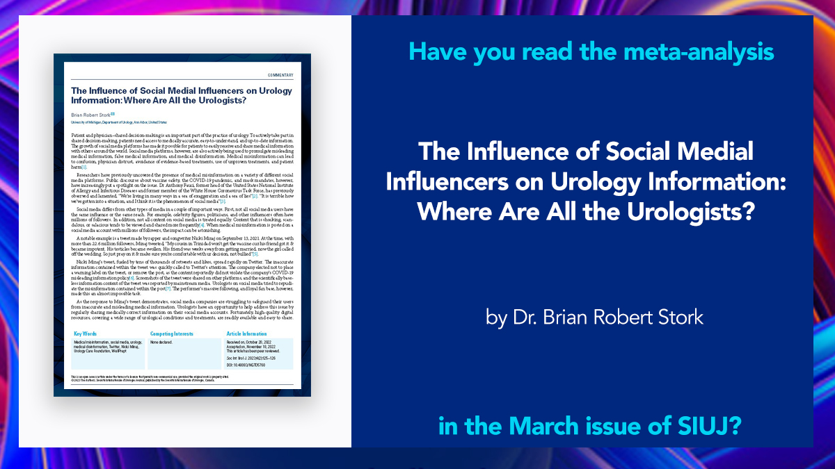 In this article from #SIUJ, how urologists are combatting false medical information on Social Media and are becoming the influencers #UroSoMe #OpenAccess #Journal #MedTwitter Read Article: bit.ly/40EQgy3 📰 Latest Edition: bit.ly/3kfexdV