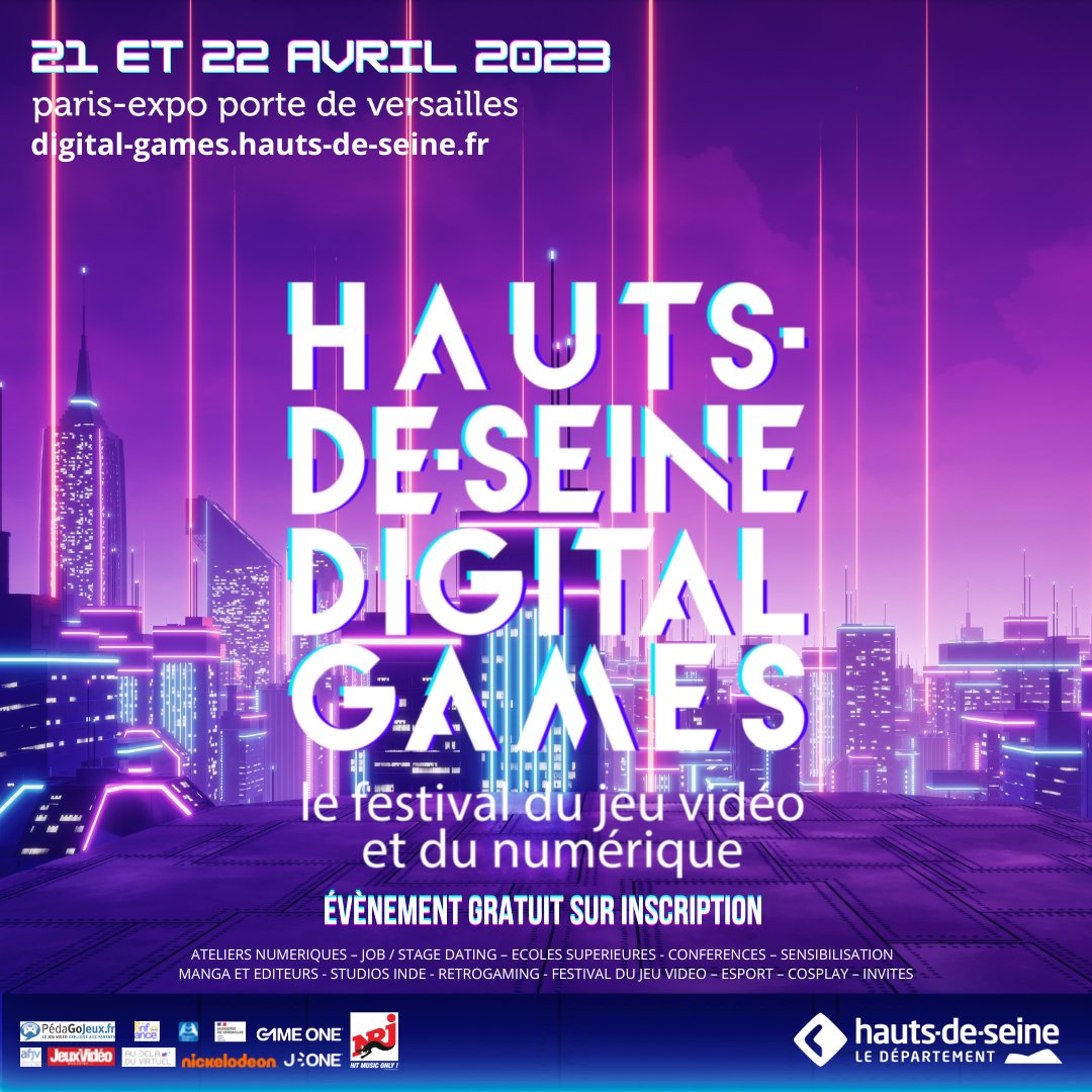 Le top départ de cette deuxième édition <a href="/DigitalGames92/">Hauts-de-Seine Digital Games</a> approche à grands pas ! Rendez-vous les 21 et 22 avril à Paris Expo - Porte de Versailles Hall 5.1. Nous vous y attendons nombreux :) Informations et inscription gratuite ici : digital-games.hauts-de-seine.fr
#HDSDG