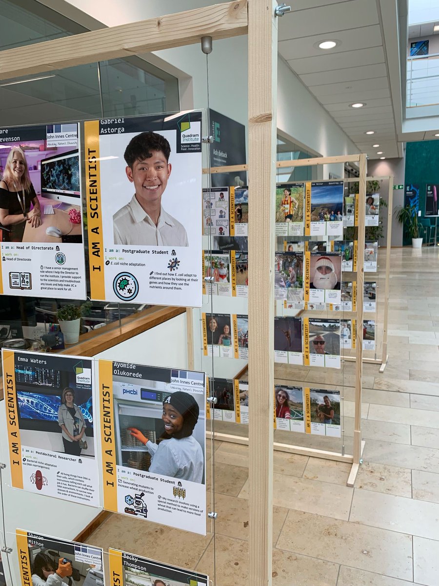 EarlhamInst's tweet photo. What is a scientist? We're pleased to welcome @EmmaBeansworth's exhibition into the EI Atrium. 

Debuted at #NorwichSciFest the installation showcases the diversity of people working in #STEM across @NorwichResearch. #whatisascientist https://t.co/o7elgm0Uuf