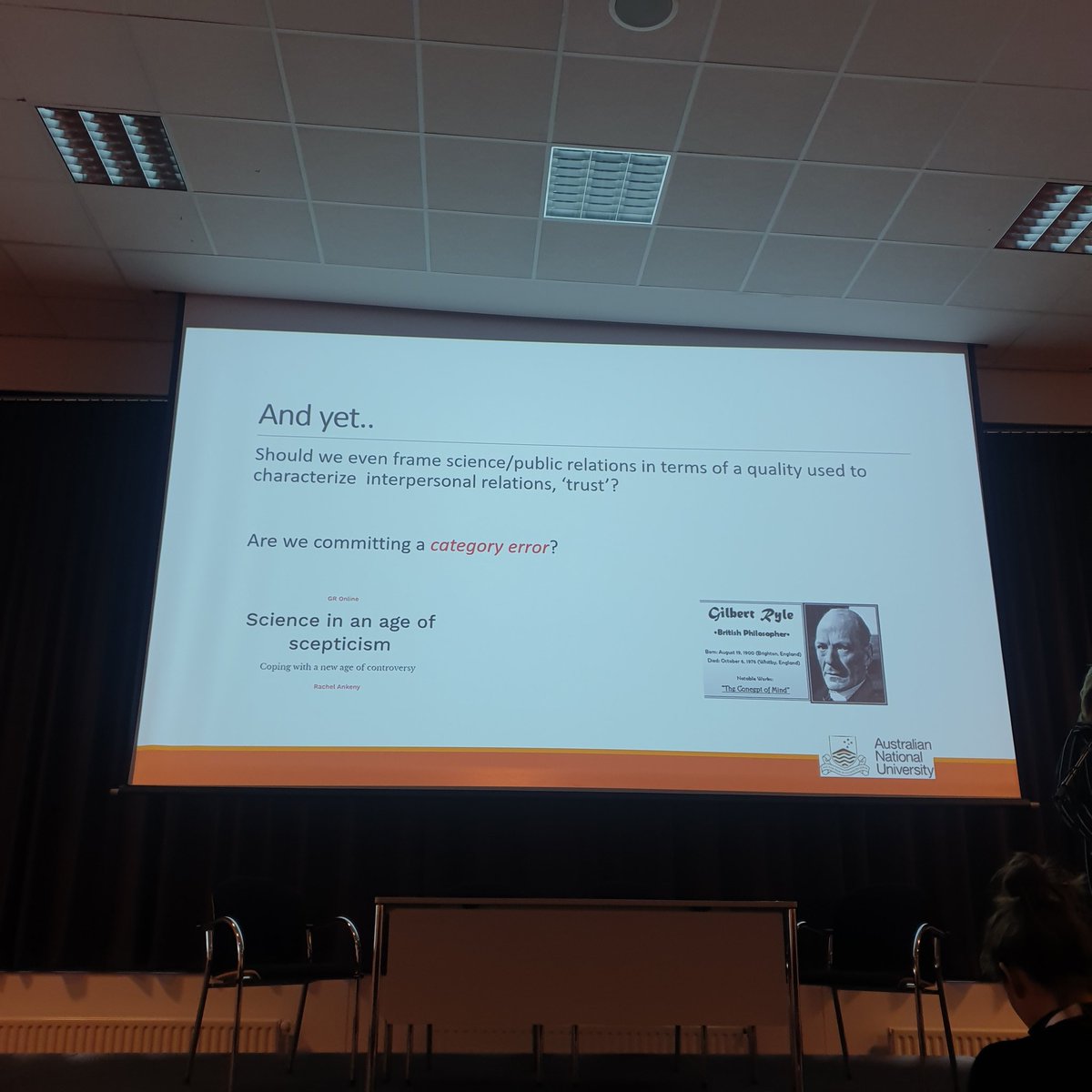 heatherbray6's tweet photo. Should we even be using the term trust when we talk about science? @JoanLeachCPAS highlighted @ankeny_rachel's work in this space #pcst2023 https://t.co/l8dQrpaYRJ