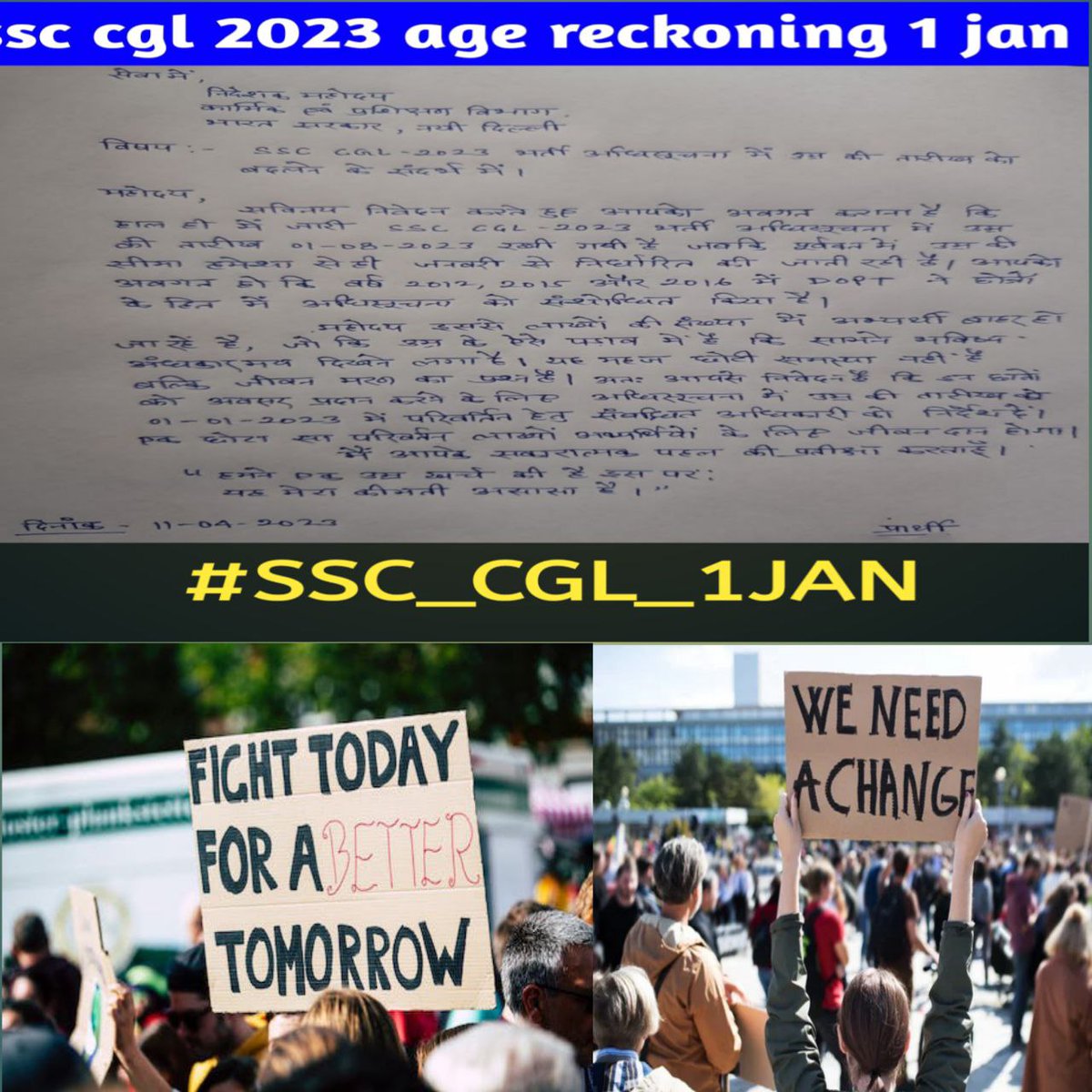 SSC_CGL_1JAN's tweet photo. We believe that changing the age reckoning date for the SSC CGL exam to 1st Jan 2023 will not only be a fair decision but also help in attracting the best talent for government jobs. #SSC_CGL_1JAN  #SSC_CGL_1JAN https://t.co/DOfjKfr9PI