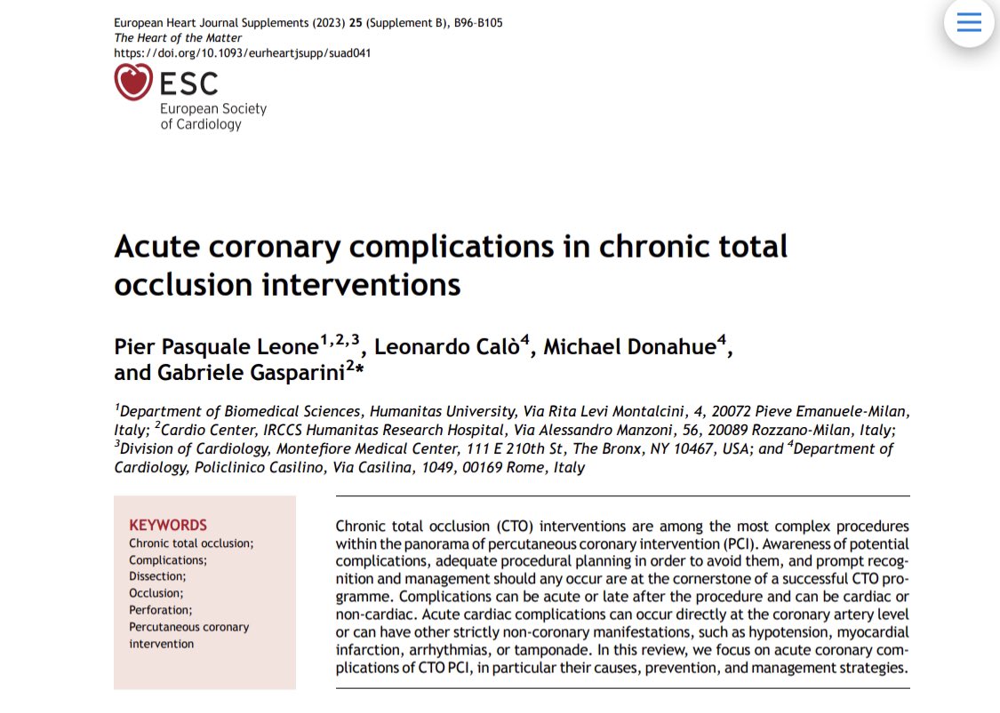 leoneppmd's tweet photo. 💥 Thrilled to share our review on acute coronary complications in CTO interventions

Out now on #EHJ @ESC_Journals 

Fantastic mentorship and real-world experience by @GLGasparini 

@escardio @HumanitasMilano @HUNIMED https://t.co/BfBl59X9N4