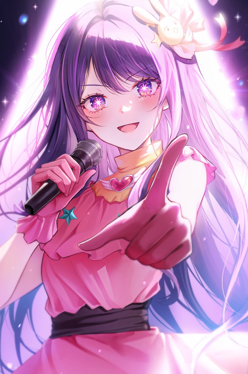 1girl microphone solo purple hair gloves long hair purple eyes  illustration images