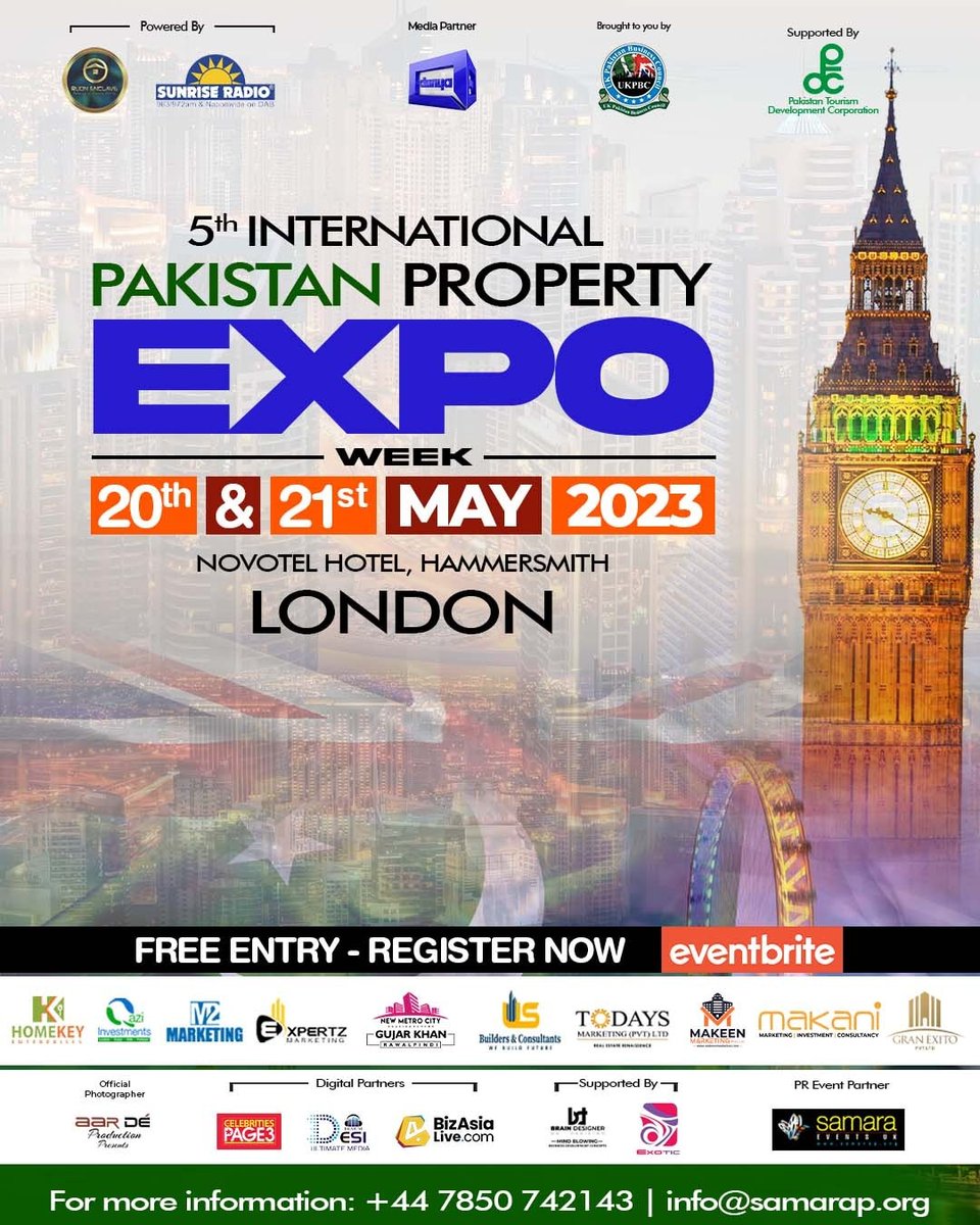 DunyaNews's tweet photo. 5th International Pakistan Property EXPO WEEK
#pakistan #property #pakistanproperty #propertyexpo #pakistanpropertyexpo2023 #ukpbc #samaraeventsuk #ukpakistanbusinesscouncil #ukpbc #sunriseradio #dunyanews #dunyatv https://t.co/B3BIT2NxKL