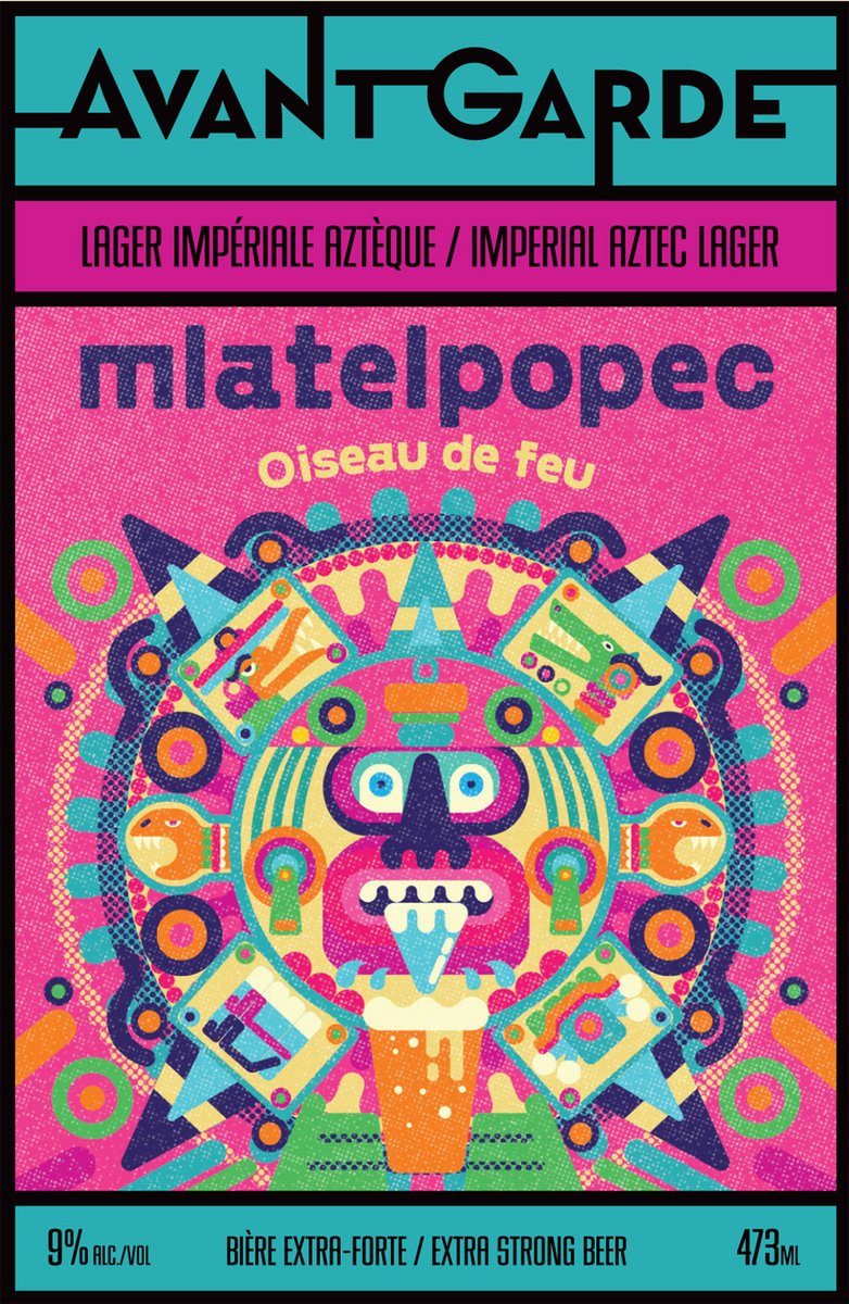 pencilrobot's tweet photo. New beer can design for Avant-Garde Brasseurs in Canada. Mlatelpopec is an imperial aztec lager with dark cacao vanilla flavours. #illustration #beer #beercandesign #labeldesign https://t.co/DpfWeYFuRW