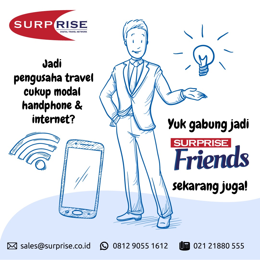 SurpriseIndo's tweet photo. Kamu ingin menjadi pengusaha travel? Sekarang dengan modal handphone dan internet, kamu bisa mendapatkan berbagai benefit hingga jutaan rupiah. 

Daftar jadi Surprise Friend sekarang dengan klik https://t.co/KQjErrdCZj. More info
WA : +62 81290551612
Email : Sales@surprise.co.id https://t.co/Kg8LG80HTn