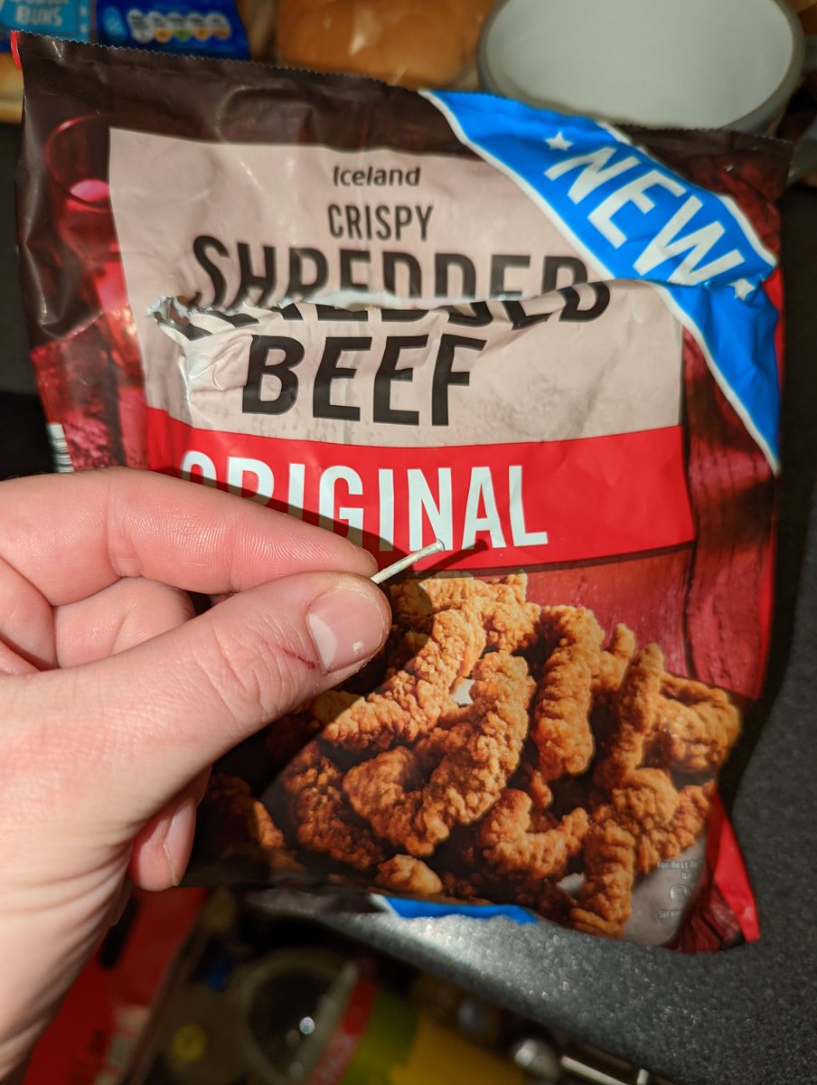 19bray86's tweet photo. So after 5 months when I found a nail in a pack of @IcelandFoods crispy shredded beef.. they feel a full refund and £10 gesture of good will is enough? Yes they have investigated it.. but come on wtf! @TradeStandards #foriegnobject https://t.co/s12KFjKNc6