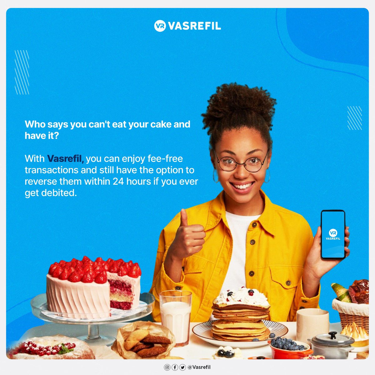 vasrefil's tweet photo. No need to sacrifice one for the other anymore!
Vasrefil lets you make transactions without unnecessary bank charges and assures you of reversal within 24hours on any failed transaction.
Download now and start enjoying both
#Vasrefil #billpayments #Electricitybills #data https://t.co/j1ug5BQt2P