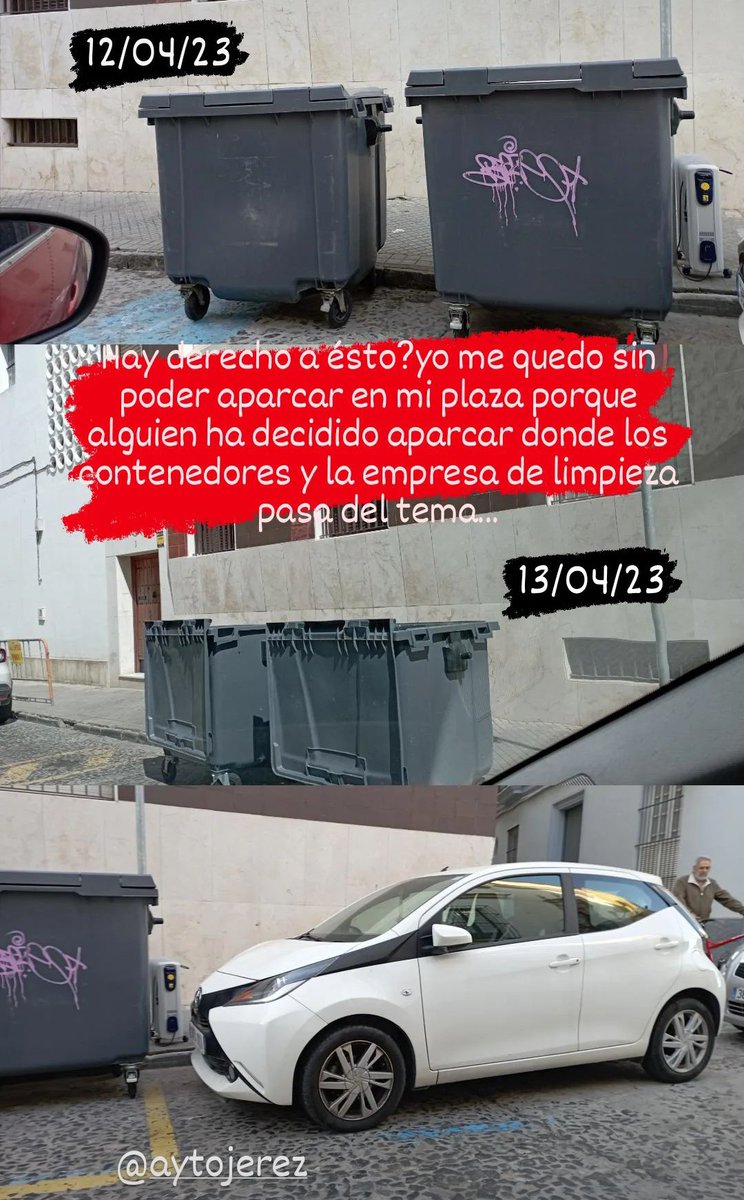 deboraesla's tweet photo. Civismo 0! Dos días ya son poder aparcar en mi plaza PMR por estar ocupada por bidones de basura ya que alguien ha decidido aparcar donde deben estar. #PMR #civismo #Movilidad https://t.co/unn6Y0zSJo