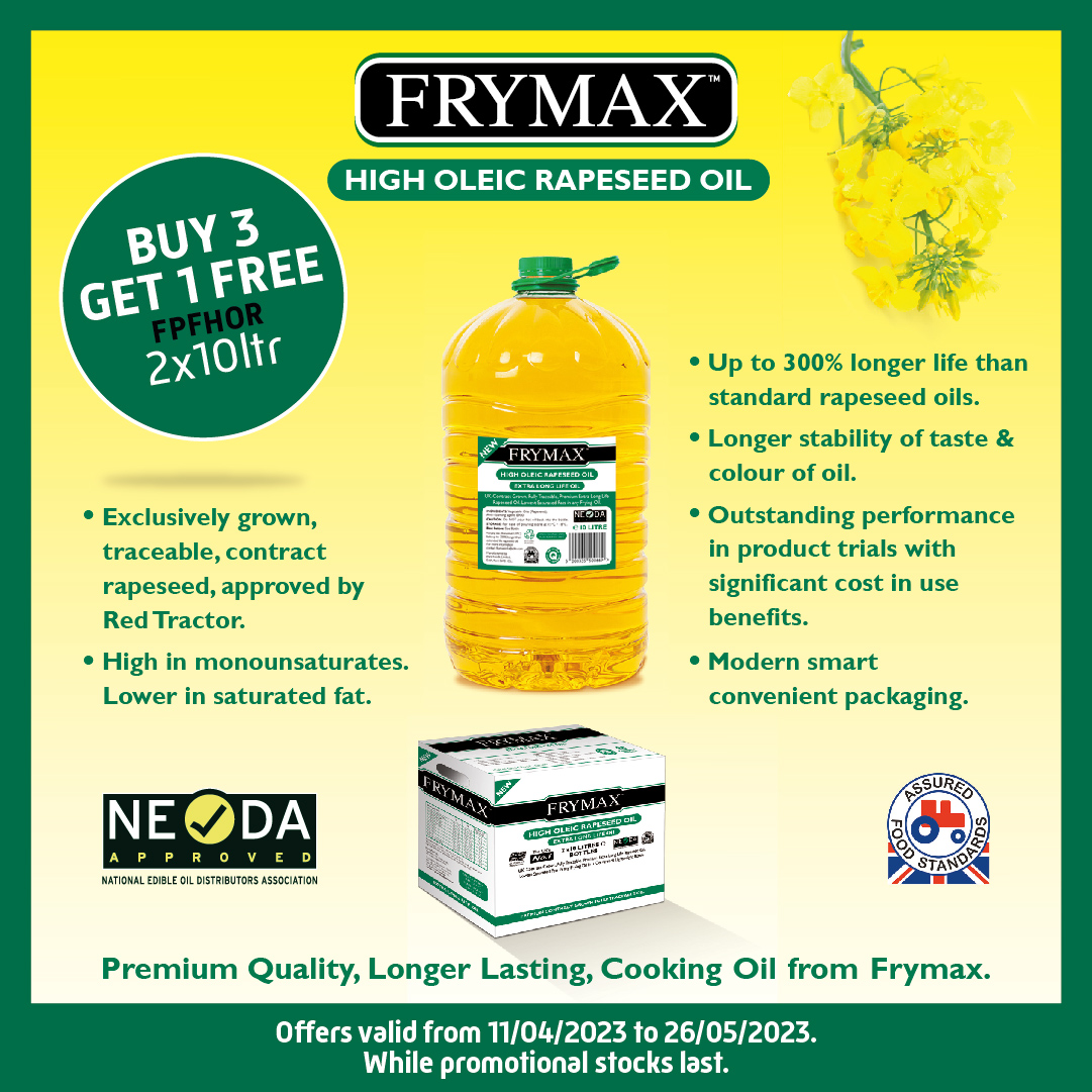 FriarsPride's tweet image. Throughout April &amp;amp; May, you can take advantage of #Frymax High Oleic #Rapeseed #Oil at Buy 3 Get 1 Free! 

With a longer stability of taste &amp;amp; colour, it's clear to see why so many fryers are choosing Frymax. Contact your Telesales Agent or call 01733 316400 now.