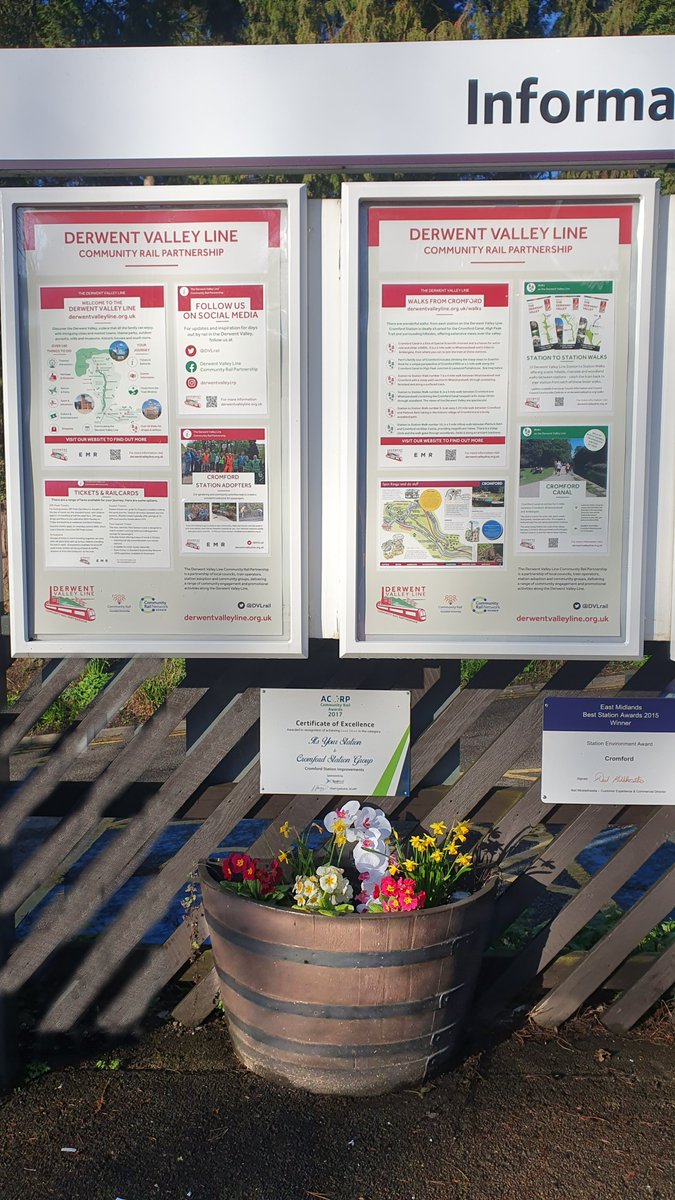 DVLrail's tweet photo. #CommunityRail Officer Alastair gave the posters a spring refresh at some of the #DerwentValley line stations, inc #Ambergate, #Belper, #Cromford, #Duffield and #Whatstandwell. They're looking fantastic in the spring sunshine 🌼
 
#Derby #Nottingham #Derbyshire #SpringClean https://t.co/HPIoGWzzXt