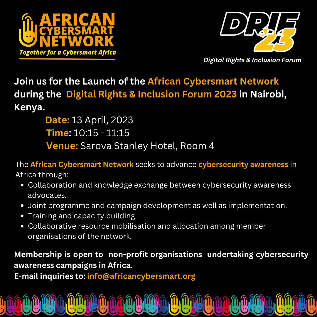 The <a href="/Afrocybersmart/">African Cybersmart Network</a> has officially been launched! 

#AfricaBeCyberSmart #DRIF2023