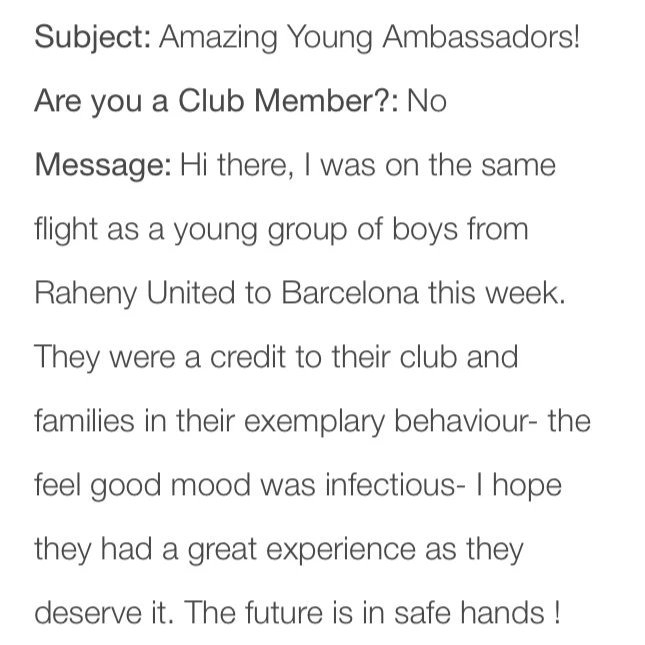 rahenyunited's tweet photo. 🖤 | 𝙊𝙪𝙧 𝙂𝙚𝙣𝙩𝙨!

This week, it's the turn of our U13s to head off to Barcelona! 🇪🇸

They're pictured here in Dublin Airport and check out the message we received from a lady who was on their flight! 👏 

⚫ #RUFC | ⚪ #CmonTheParish https://t.co/OBTs2BkPYp