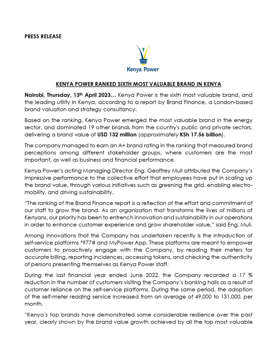 The Kenya Power & Lighting Company Plc. on Twitter: "Press Release