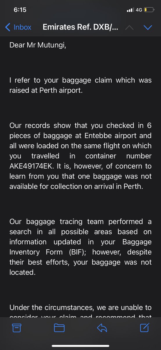 angelaSemanda's tweet photo. @emirates your clients use your airline expecting the best. 2 plus months later and countless emails and this is the response we get https://t.co/FSCceMT4PD