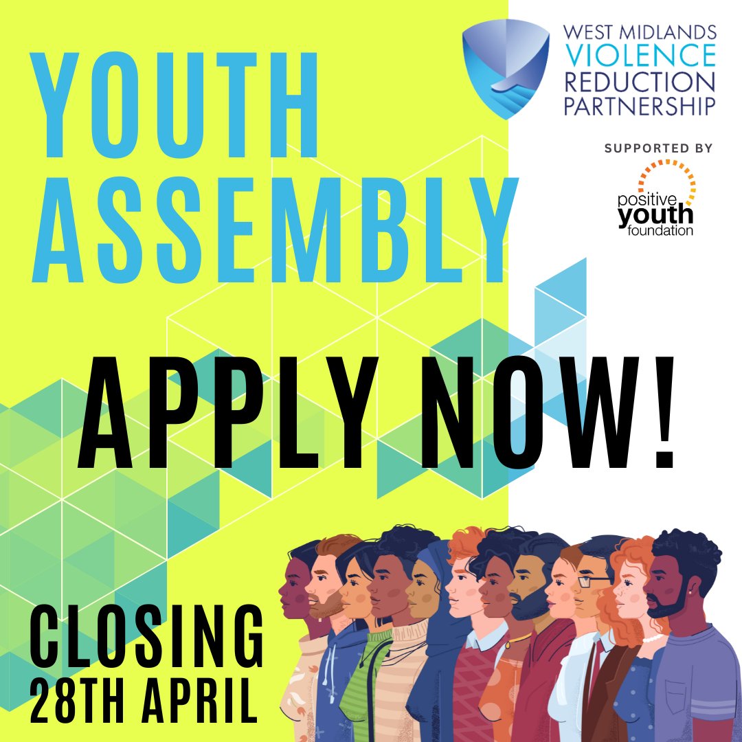 We need you! 
14-18 year olds living in #birmingham #coventry #dudley #sandwell #solihull #walsall #wolverhampton - Join the <a href="/WestMidsVRP/">West Midlands Violence Reduction Partnership</a> Youth Assembly. Have your voice heard, meet new people, help plan a big event &amp; make change. SIGN UP: positiveyouthfoundation.org/vrp-youth-asse…
#westmidlands